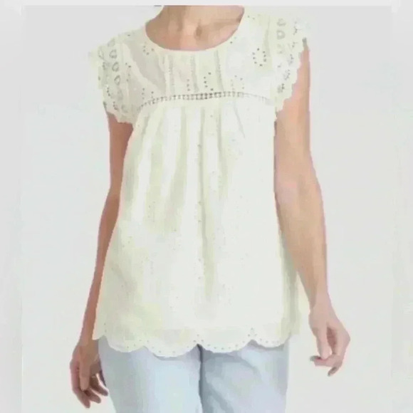 Knox Rose Tops - Knox Rose Women's Summer Eyelet Tank Top White Sleeveless Size Small